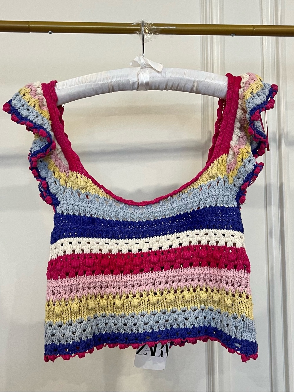 Zara Multi Colour Crochet Cropped Top NWT Size M